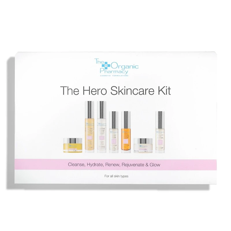 THE ORGANIC PHARMACY Kelioninis „The Organic Pharmacy“ veido odos priežiūros rinkinys The Hero Skincare Kit, 7vnt THE ORGANIC PHARMACY Kelioninis „The Organic Pharmacy“ veido odos priežiūros rinkinys The Hero Skincare Kit, 7vnt