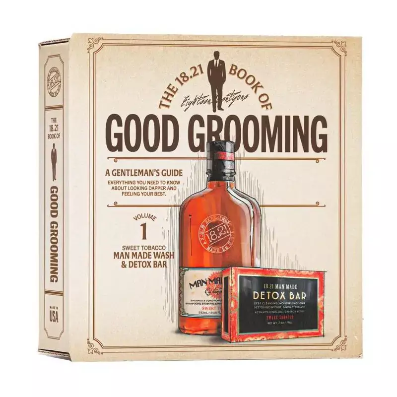 1821 MAN MADE Plaukų ir kūno priežiūros priemonių rinkinys vyrams Faux Book Gift Set Sweet Tobacco