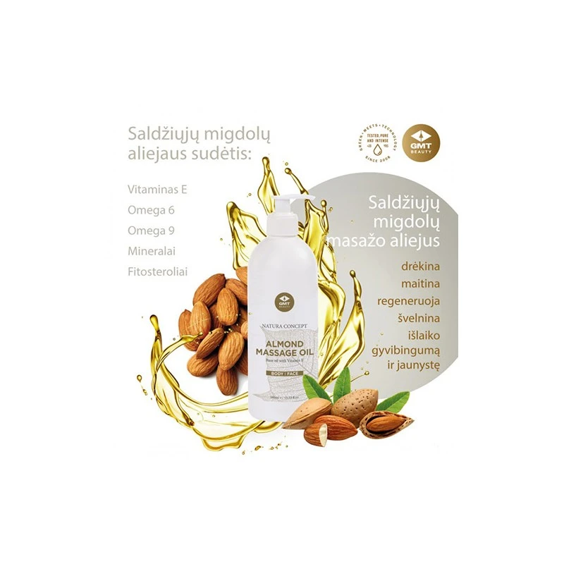 GMT BEAUTY Saldžiųjų migdolų masažo aliejus, 500ml GMT BEAUTY Saldžiųjų migdolų masažo aliejus, 500ml