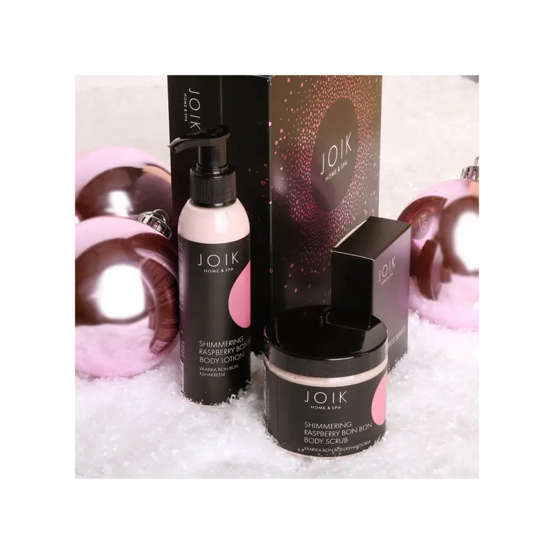 JOIK Blizgesį suteikiantis aviečių kūno priežiūros rinkinys „Rasberry Bon Bon Gift Box” JOIK Blizgesį suteikiantis aviečių kūno priežiūros rinkinys „Rasberry Bon Bon Gift Box”