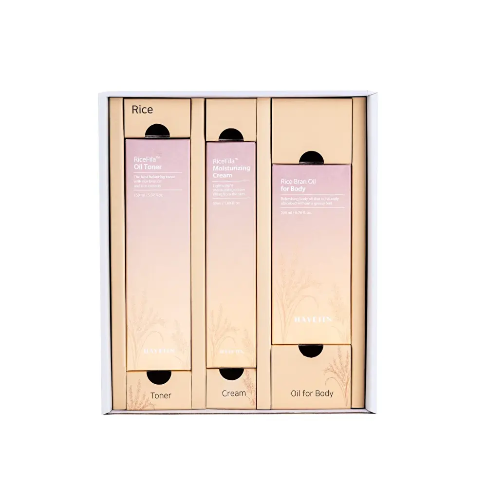 HAYEJIN RiceFila™ & Rice Bran 3 žingsnių Dovanų rinkinys veido ir kūno priežiūrai HAYEJIN RiceFila™ & Rice Bran 3 žingsnių Dovanų rinkinys veido ir kūno priežiūrai