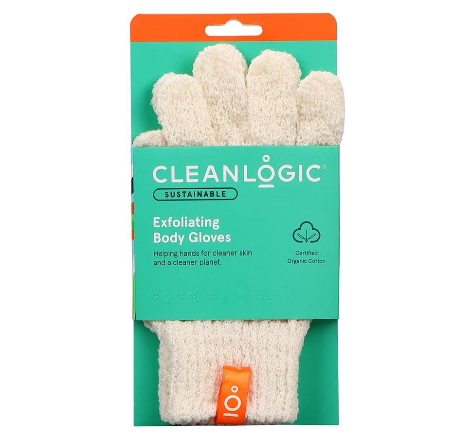 Cleanlogic Sustainable Exfoliating Body Gloves šveičiamosios kūno pirštinės Cleanlogic Sustainable Exfoliating Body Gloves šveičiamosios kūno pirštinės