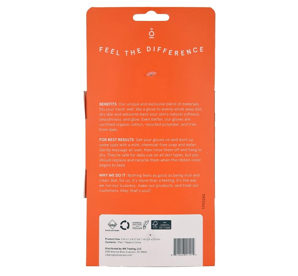 Cleanlogic Sustainable Exfoliating Body Gloves šveičiamosios kūno pirštinės Cleanlogic Sustainable Exfoliating Body Gloves šveičiamosios kūno pirštinės