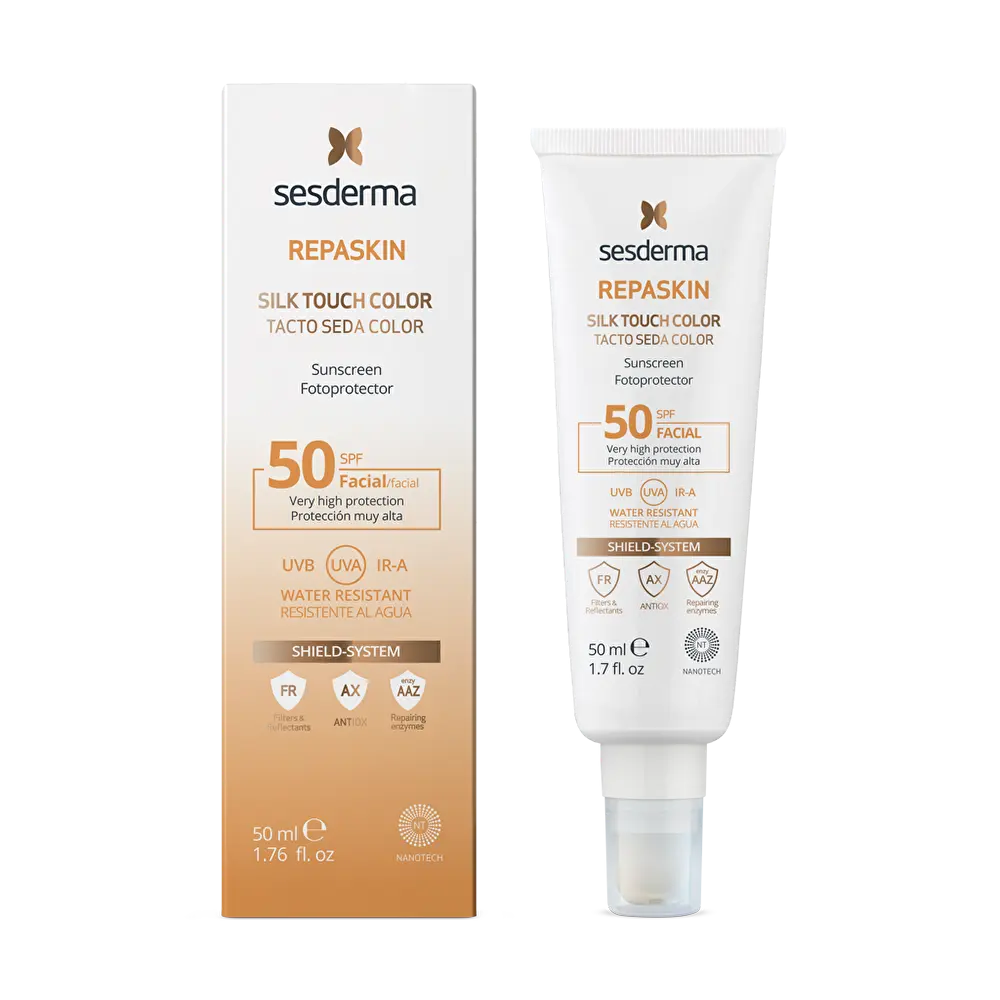 SESDERMA REPASKIN SILK TOUCH apsauginis kremas nuo saulės veidui su spalva SPF50