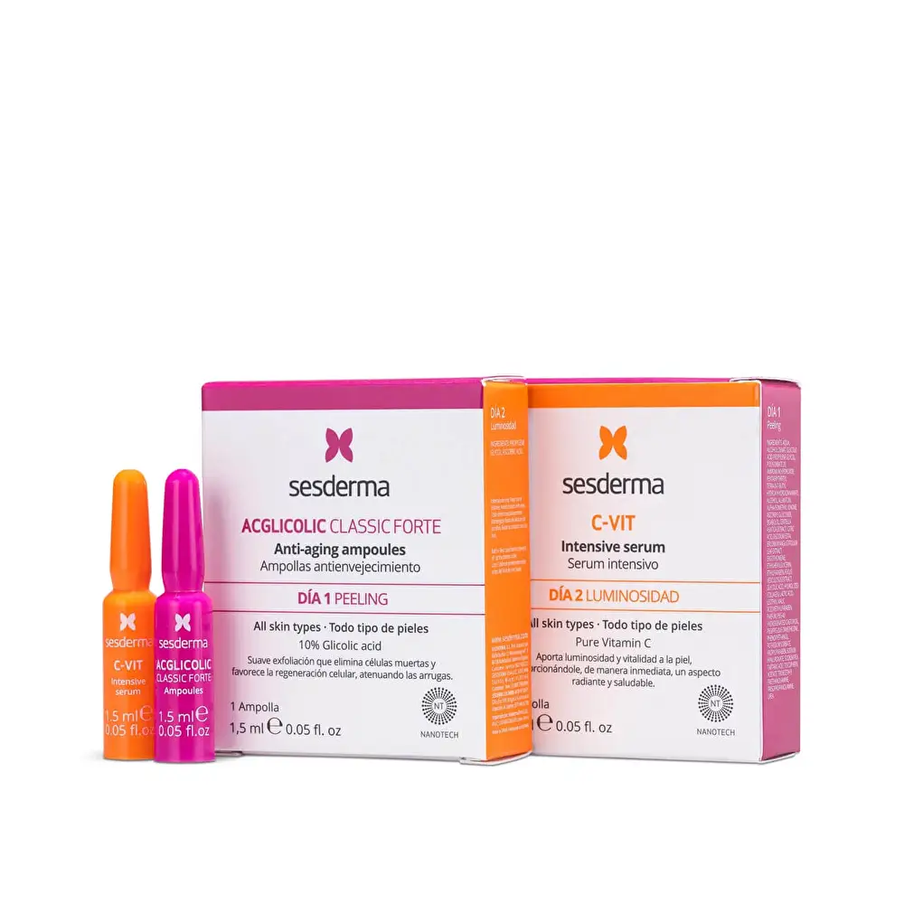 SESDERMA spindesio suteikianti procedūra: ACGLICOLIC CLASSIC FORTE+C-VIT INTENSIVE SERUM (2×1,5ml) SESDERMA spindesio suteikianti procedūra: ACGLICOLIC CLASSIC FORTE+C-VIT INTENSIVE SERUM (2×1,5ml)