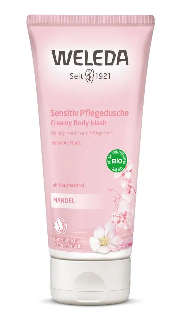 WELEDA Jautriai odai skirtas kreminis kūno prausiklis su migdolais, 200ml WELEDA Jautriai odai skirtas kreminis kūno prausiklis su migdolais, 200ml
