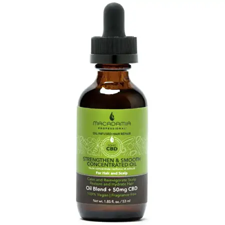 MACADAMIA Maitinamasis, drėkinamasis koncentruotas aliejus sausiems plaukams ir galvos odai su CBD aliejumi, 53ml
