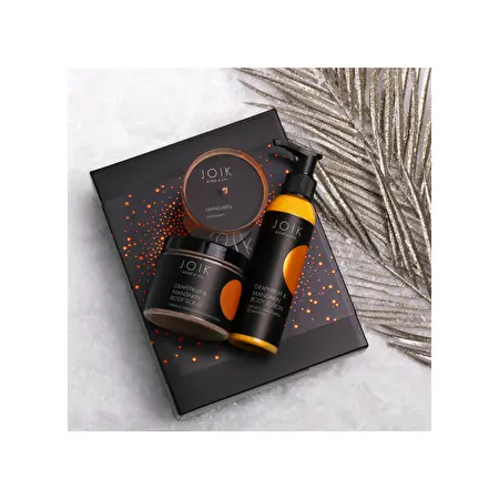 JOIK Greipfrutų ir mandarinų kūno priežiūros rinkinys „Grapefruit & Mandarin Gift Box With Candle”