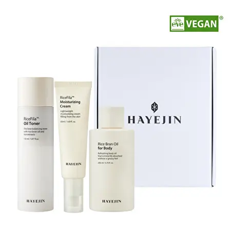 HAYEJIN RiceFila™ & Rice Bran 3 žingsnių Dovanų rinkinys veido ir kūno priežiūrai
