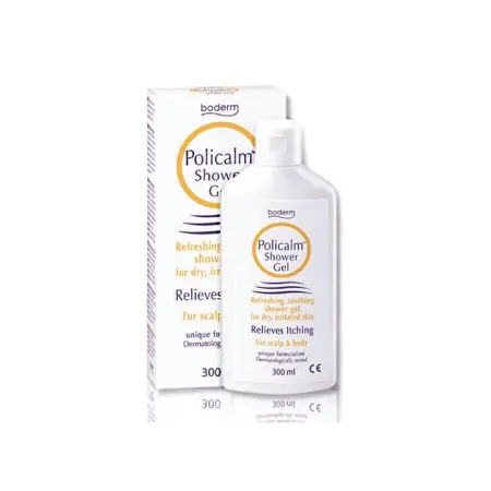 BODERM Dušo gelis POLICALM sausai, sudirgusiai ir niežtinčiai odai, 300 ml
