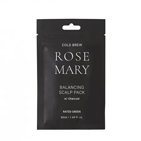Rated Green REAL MARY Atkuriamoji plaukų kaukė riebiems plaukams „Cold Brew Rosemary Balancing Scalp Pack with Charcoal“, 50 ml