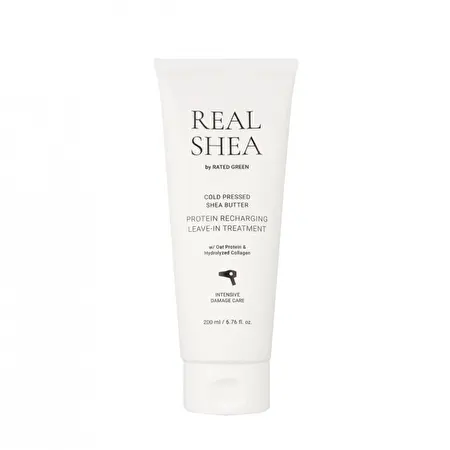 Rated Green REAL SHEA Nenuplaunama kaukė plaukams su proteinais „Cold Pressed Shea Butter Protein Recharging Leave-in Treatment“, 150 ml	