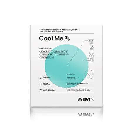 AIMX Greito poveikio regeneruojanti ir drėkinanti lakštinė kaukė su vėsinančiu ir raminančiu poveikiu "Cool Me", 5 vnt.