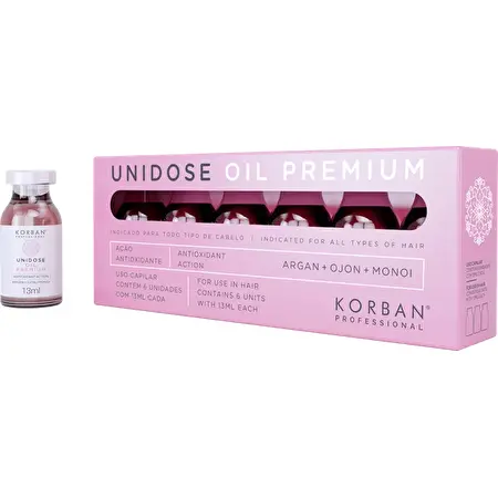 KORBAN UNIDOSE OIL PREMIUM – Greito poveikio plaukų atstatymo procedūra, 6x13ml