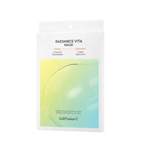 CELL FUSION C Radiance Vita Mask - Skaistinanti lakštinė veido kaukė su vitaminų kompleksu ir hialurono rūgštimis, 5 vnt