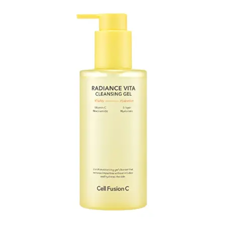 CELL FUSION C Radiance Vita Cleansing Gel - Drėkinantis ir skaistinantis veido prausiklis su AHA, BHA ir hialurono rūgštimis, 200ml