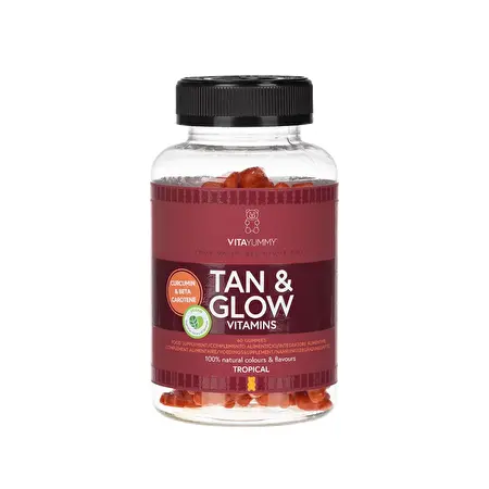 VitaYummy Tan & Glow Gummies – Tropinių vaisių skonio multivitaminai tolygiam ir švytinčiam įdegiui